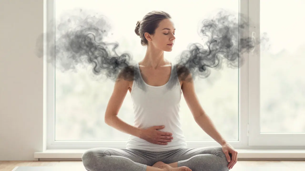 Žena po čínské masáži sedí klidně u okna, zatímco napětí z jejího těla postupně mizí jako kouř.