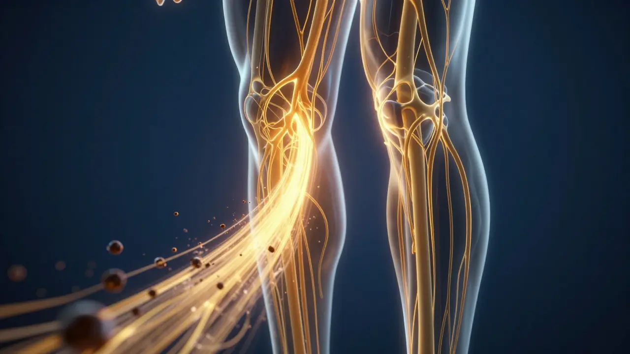 Konceptuální zobrazení lymfatického systému a odvodu toxinů z nohy.