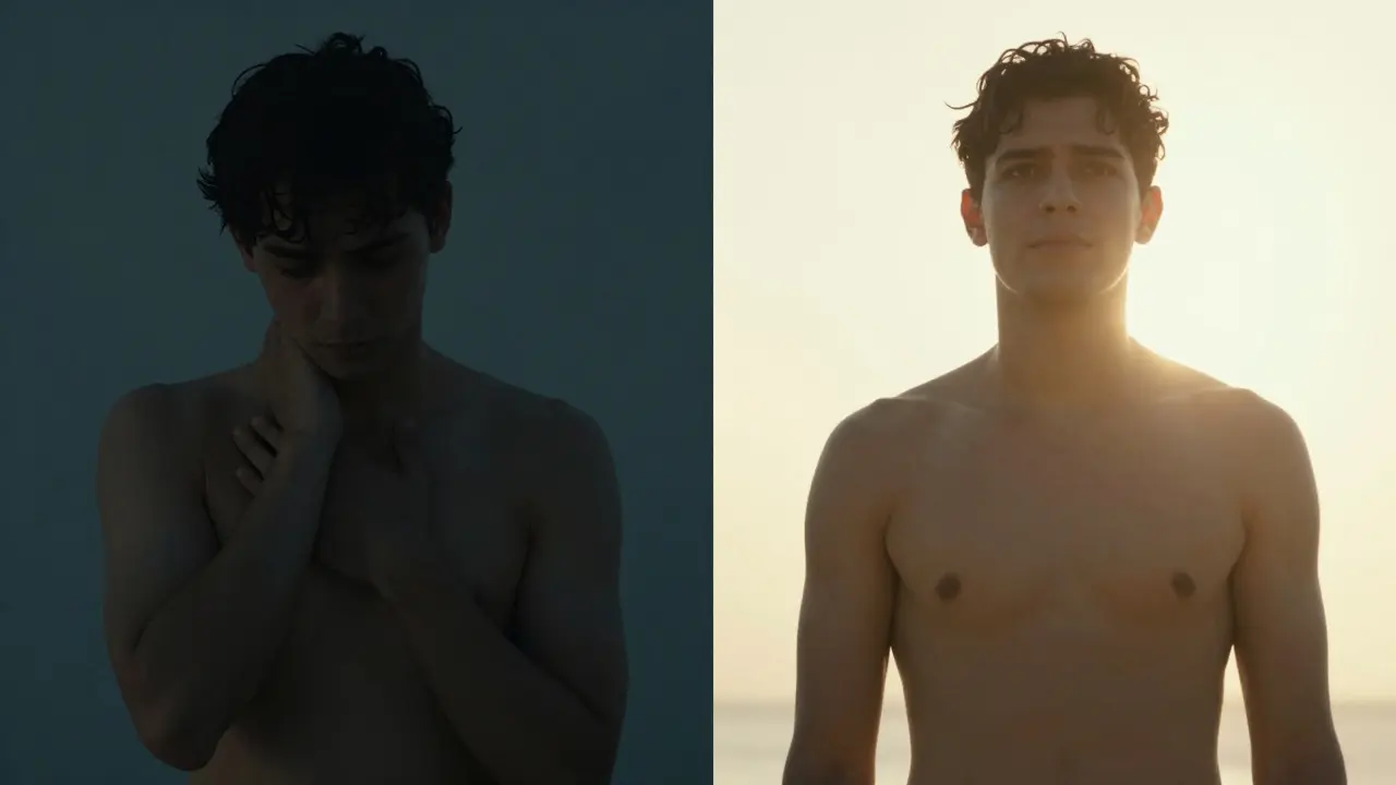 Srovnání správného a nesprávného držení těla po uvolnění svalového napětí.