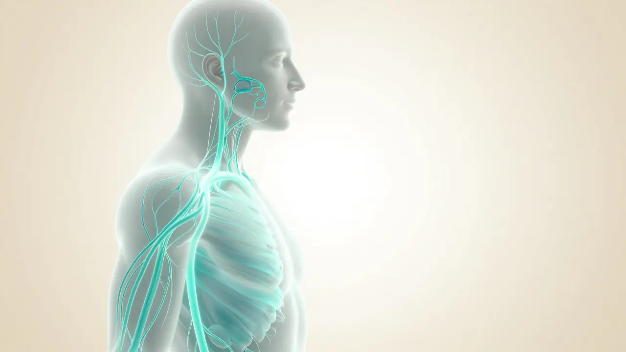 Umělecký pohled na proud lymfy v těle symbolizující detoxikaci a lehkost.