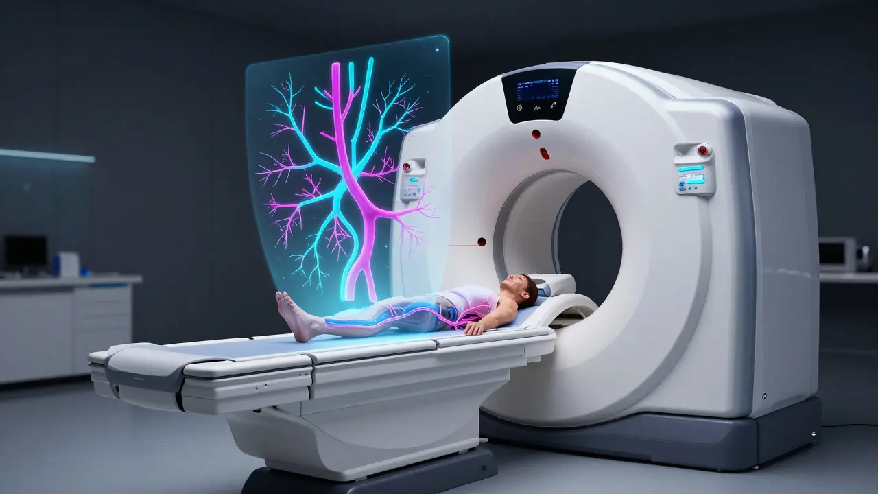 Konceptuální vizualizace MRI vyšetření zobrazující lymfatické cévy