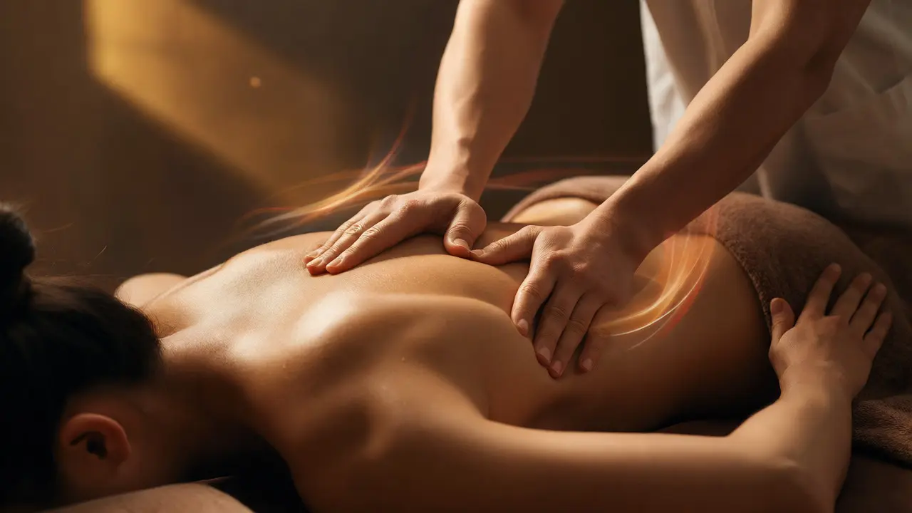 Masážní technika Tui Na s hlubokým tlakem na záda klienta